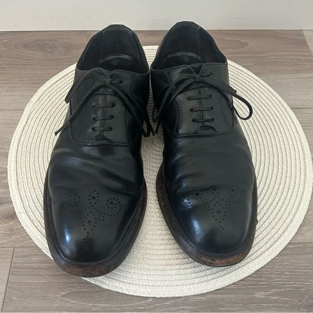 DOLCE & GABBANA Mens Lace Up Black Leather Loafer Dress Shoes Size 10 Old‎ Money